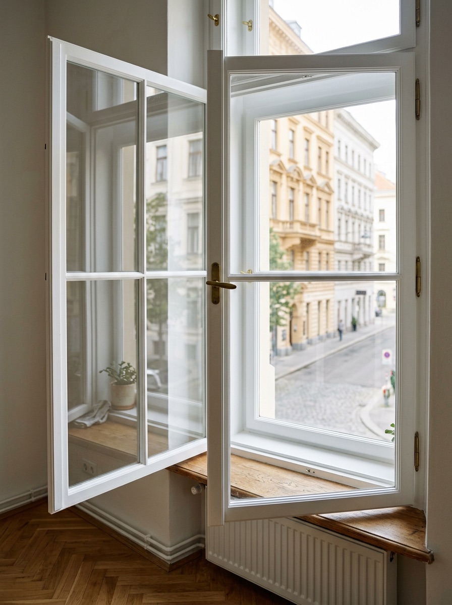 Klassisches Kastenfenster mit getrenntem innerem und äußerem Flügelpaar