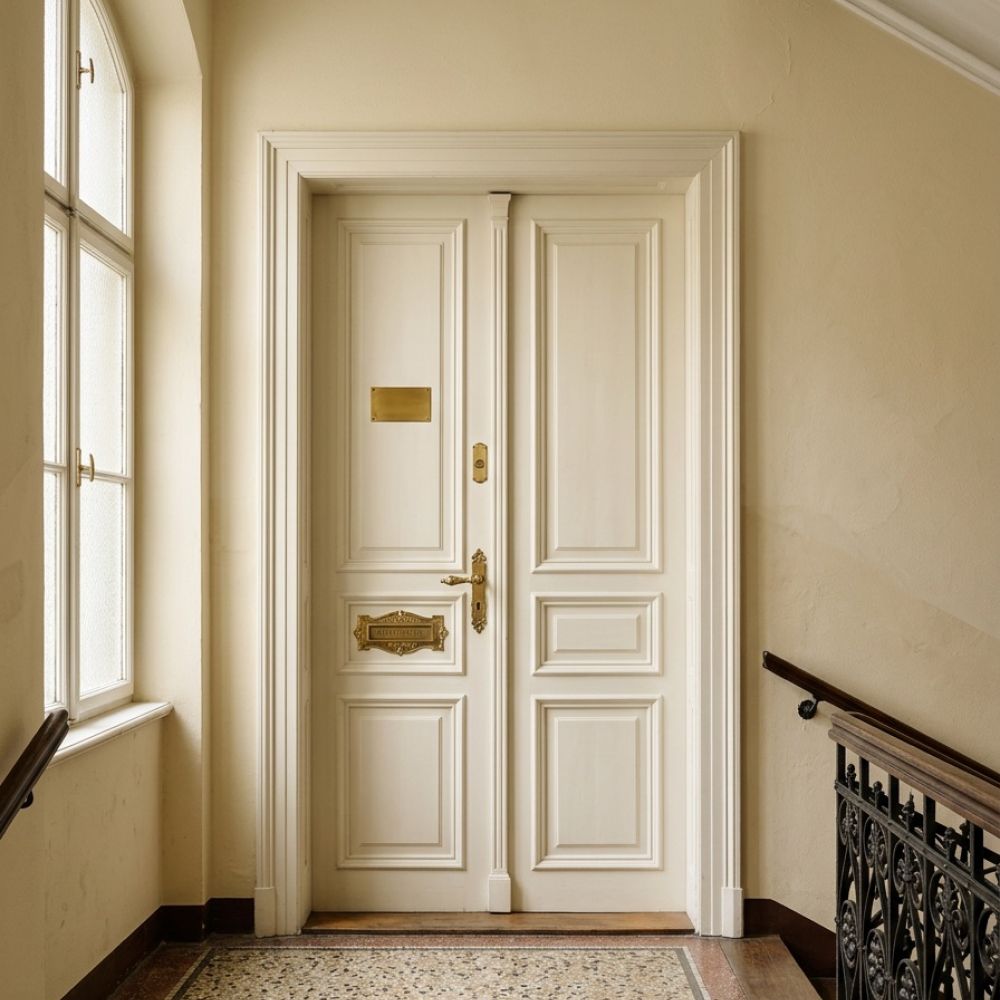 Restaurierte doppelflügelige Eingangstür im Altbau