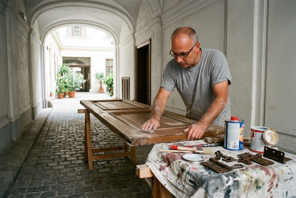 Manuelles Anschleifen und Glätten des Holzes